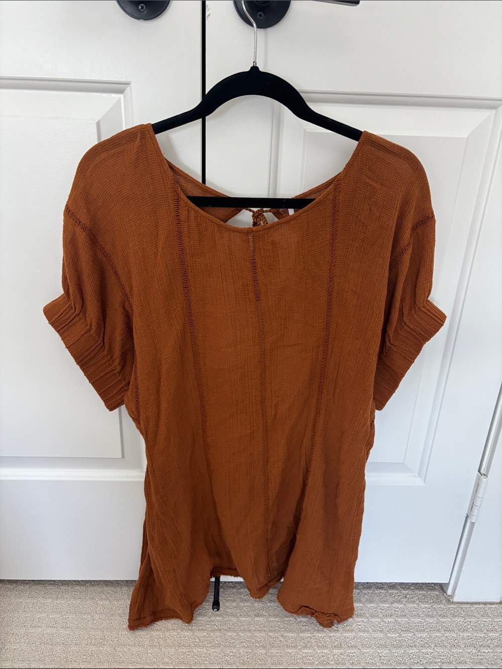 Free People Rust Brown Short Sleeve Tunic Top
